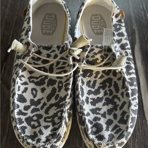 Hey Dude Women's Black and White Leopard Moccasins